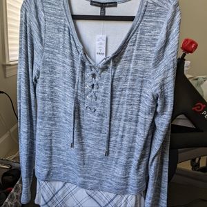 White House Black market lace up plaid shirt